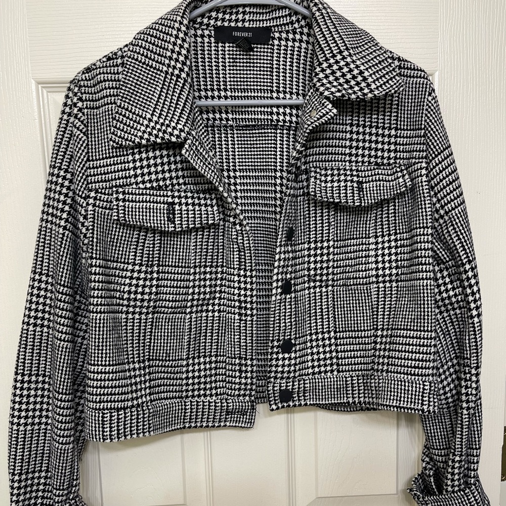 Casual plaid front buttons cropped jacket